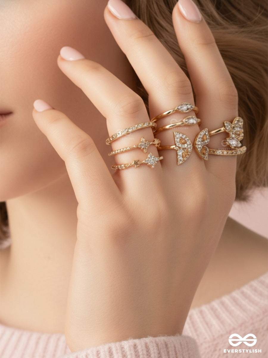 Lunar Flutter - Delicate Golden Ring Set