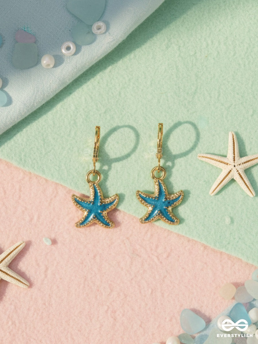 Sea Star Charm - Gold & Blue Drop Earrings