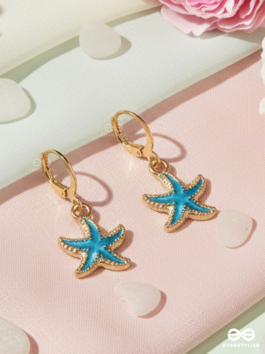 Sea Star Charm - Gold & Blue Drop Earrings
