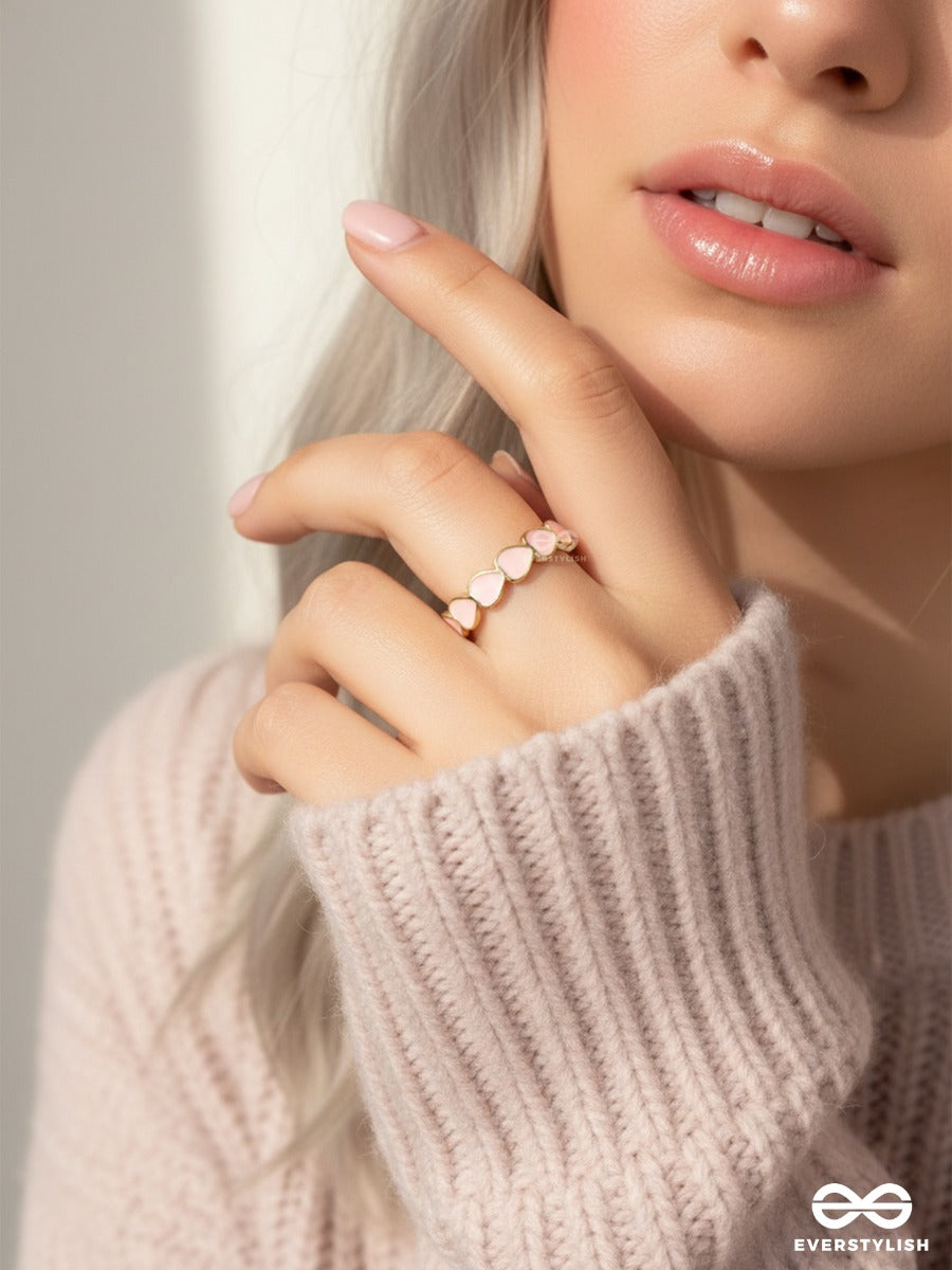 Blush Hearts - Enamelled Gold Ring