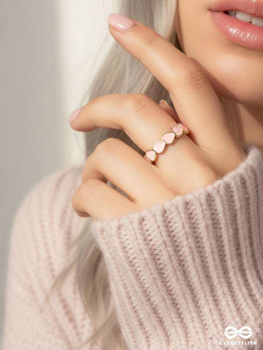 Blush Hearts - Enamelled Gold Ring