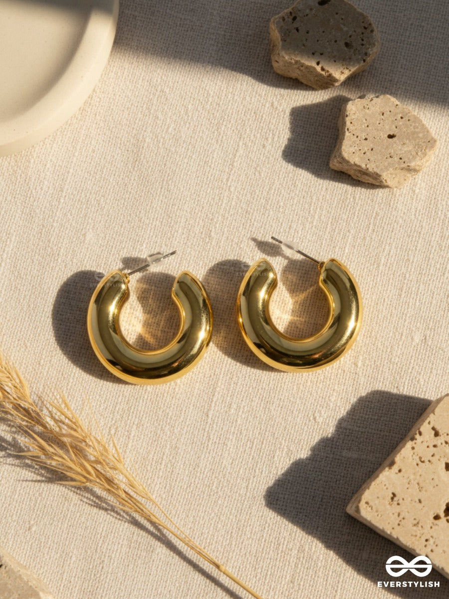 Golden Crescent - Sculpted Hoop Earrings