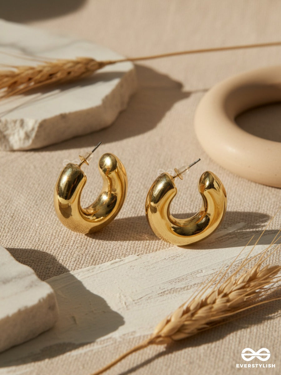 Golden Crescent - Sculpted Hoop Earrings