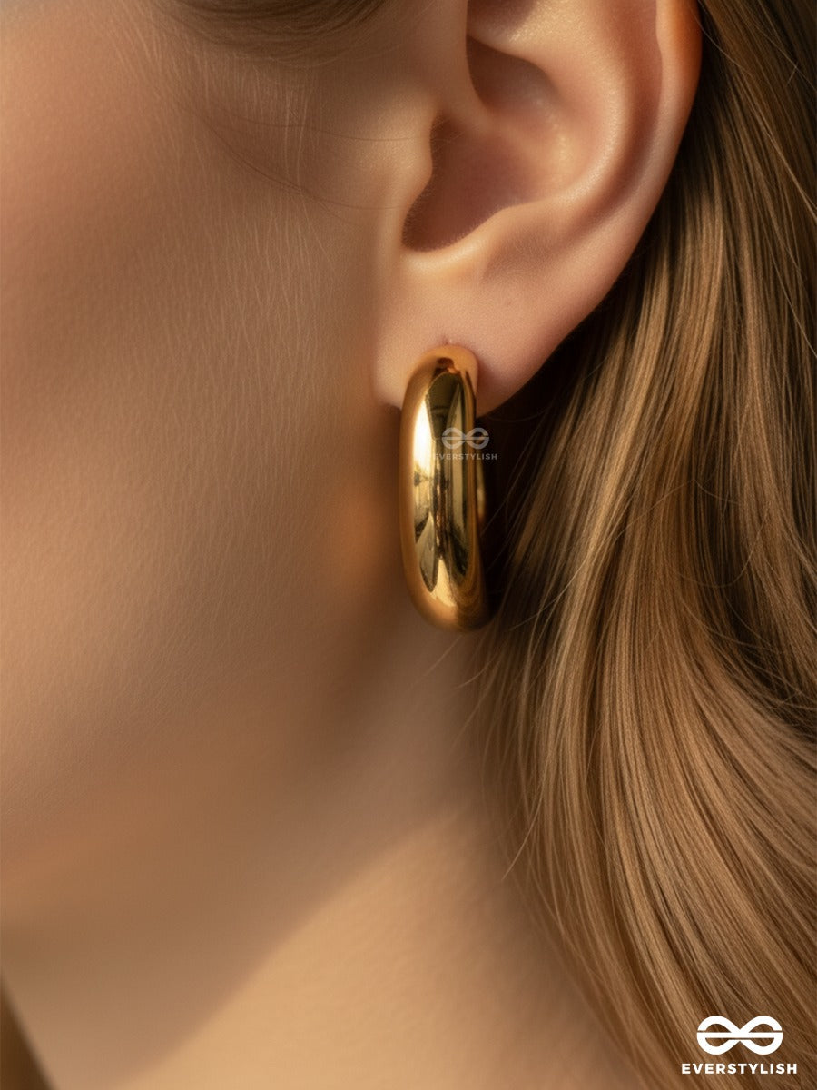 Golden Crescent - Sculpted Hoop Earrings