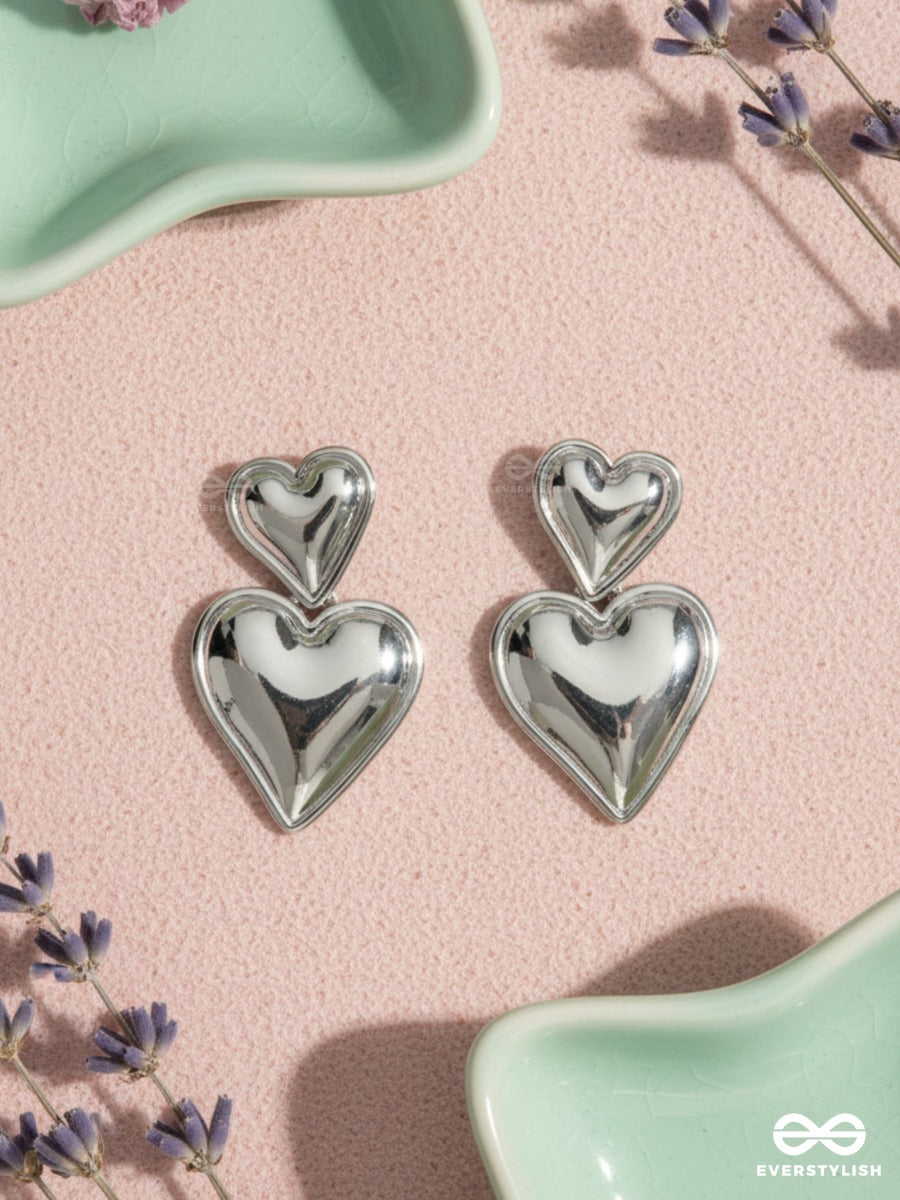 Two Of Hearts - Soft Statement Silver Earrings