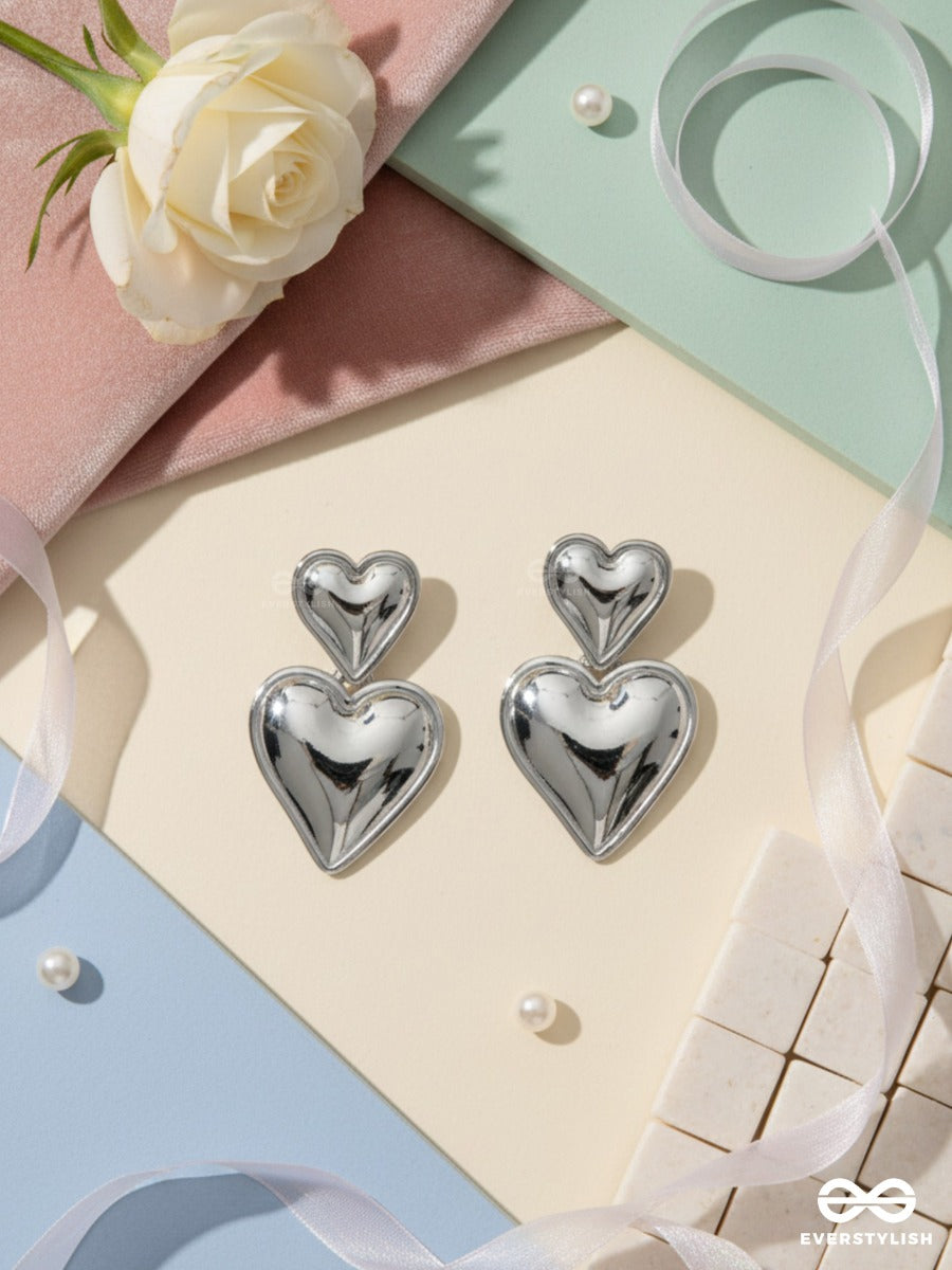 Two Of Hearts - Soft Statement Silver Earrings