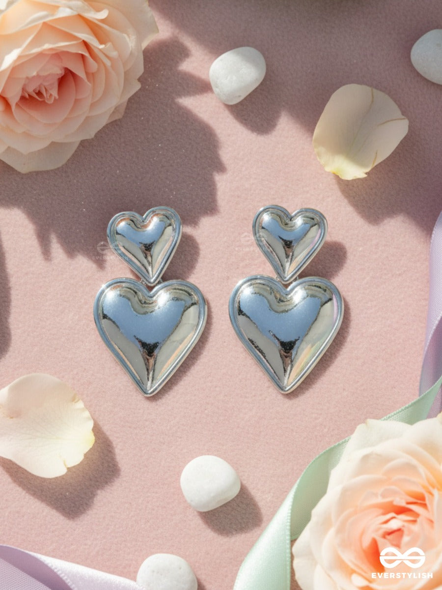 Two Of Hearts - Soft Statement Silver Earrings