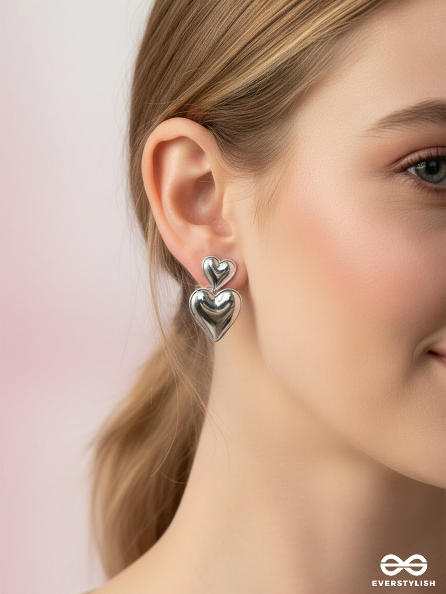 Two Of Hearts - Soft Statement Silver Earrings