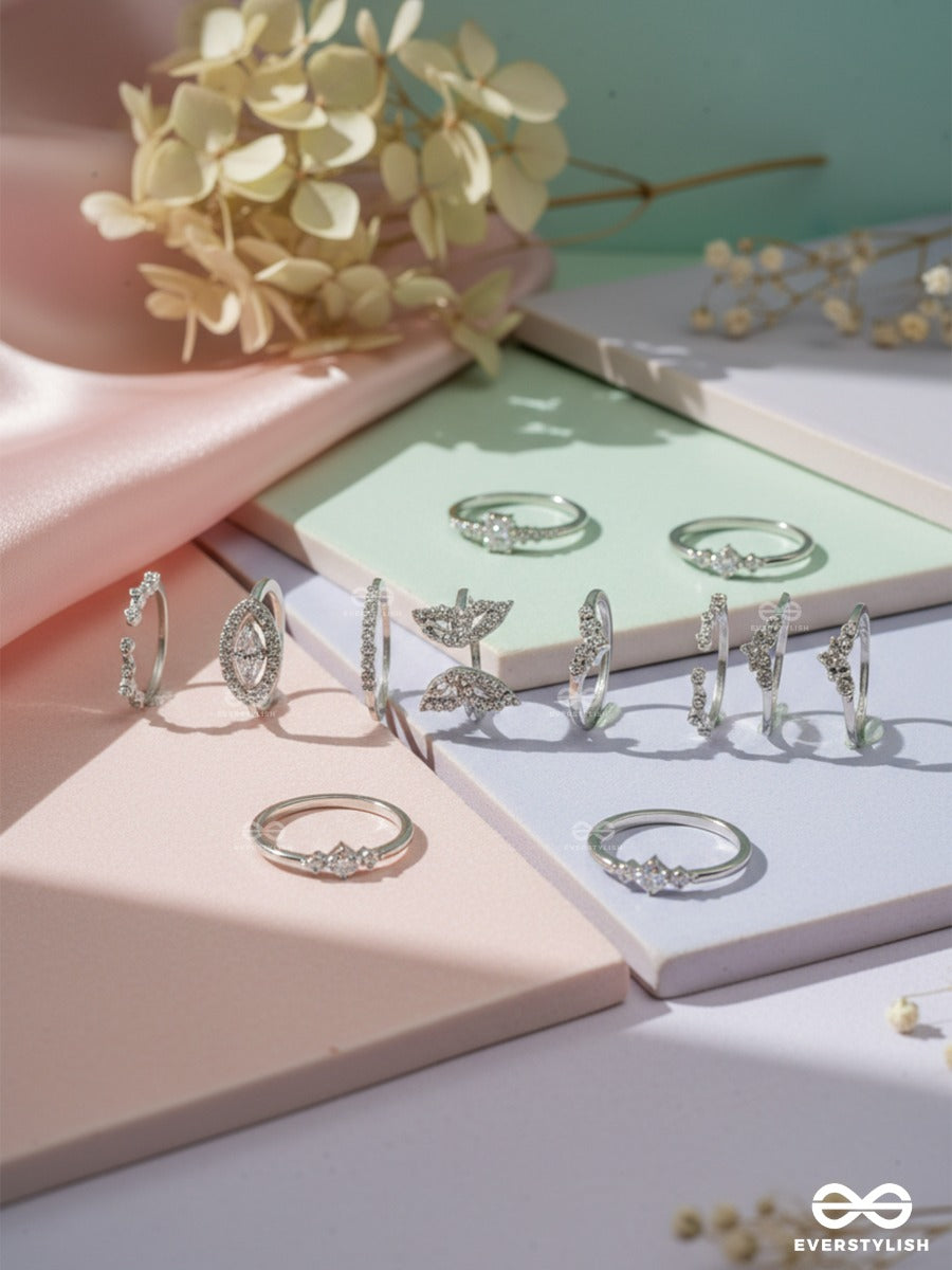 Tied In Sparkle - Delicate Silver Ring Set