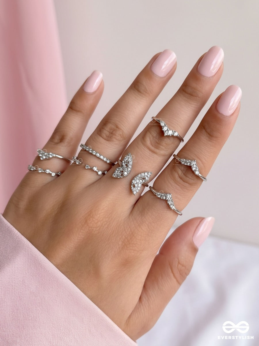 Tied In Sparkle - Delicate Silver Ring Set