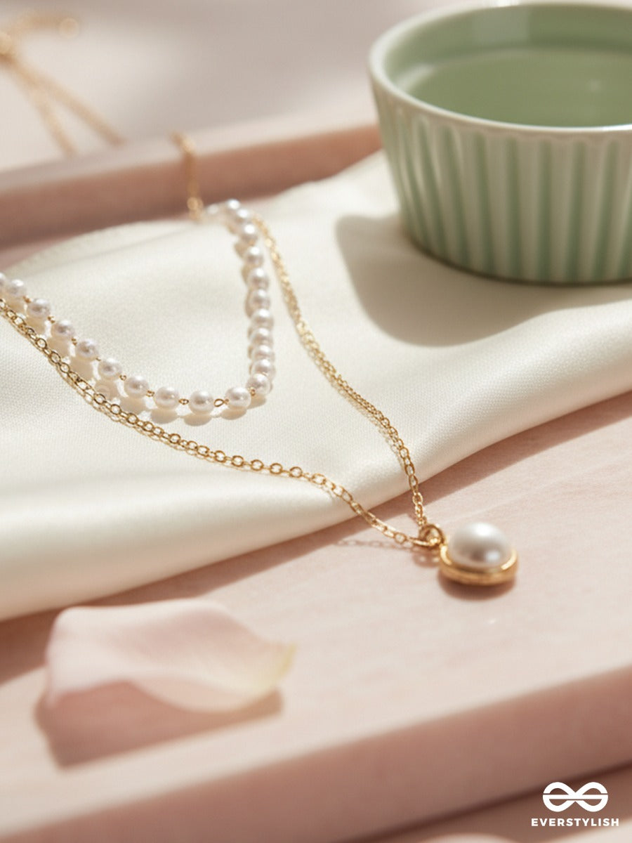Double Trace - Pearl Layered Gold Necklace