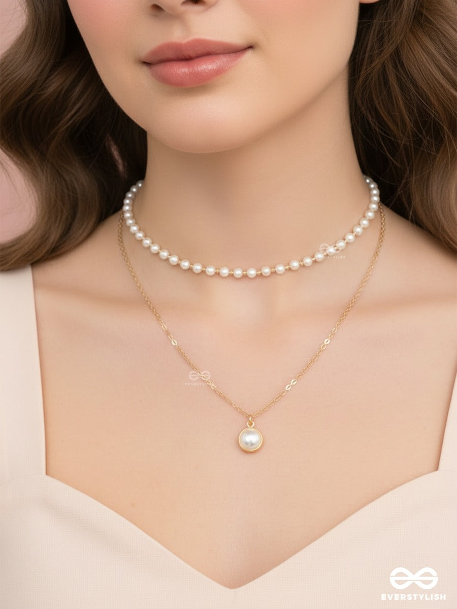 Double Trace - Pearl Layered Gold Necklace