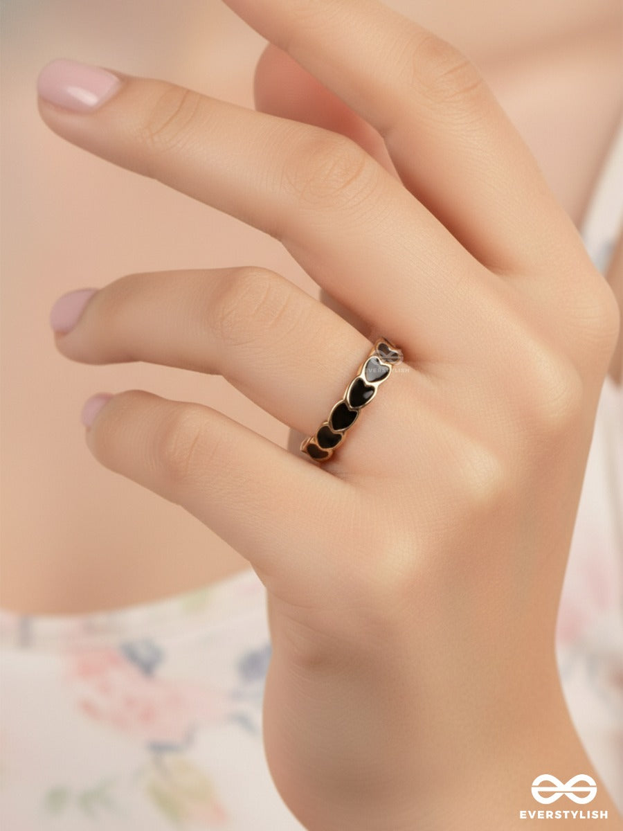 Midnight Hearts - Enamel Open Ring