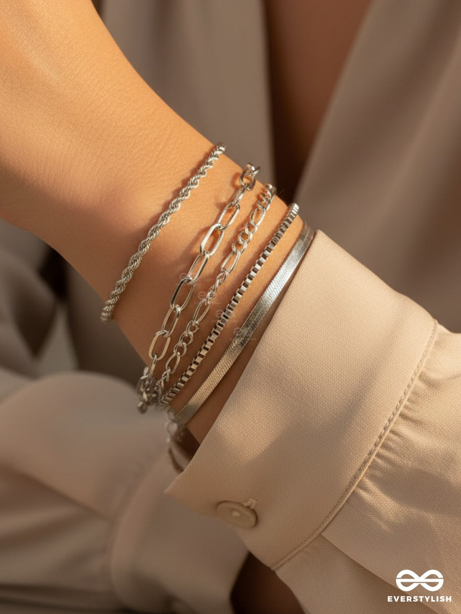 Mono Rhythm - Stackable Silver Bracelet Set