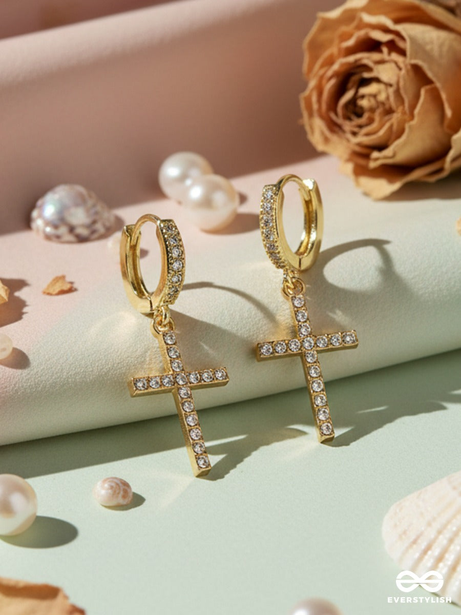 Radiant Reverie - Dainty Cross Drop Earrings