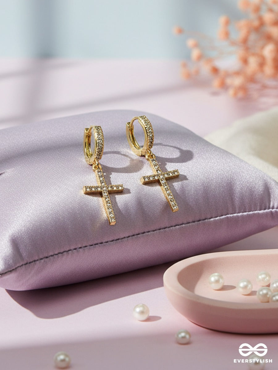 Radiant Reverie - Dainty Cross Drop Earrings