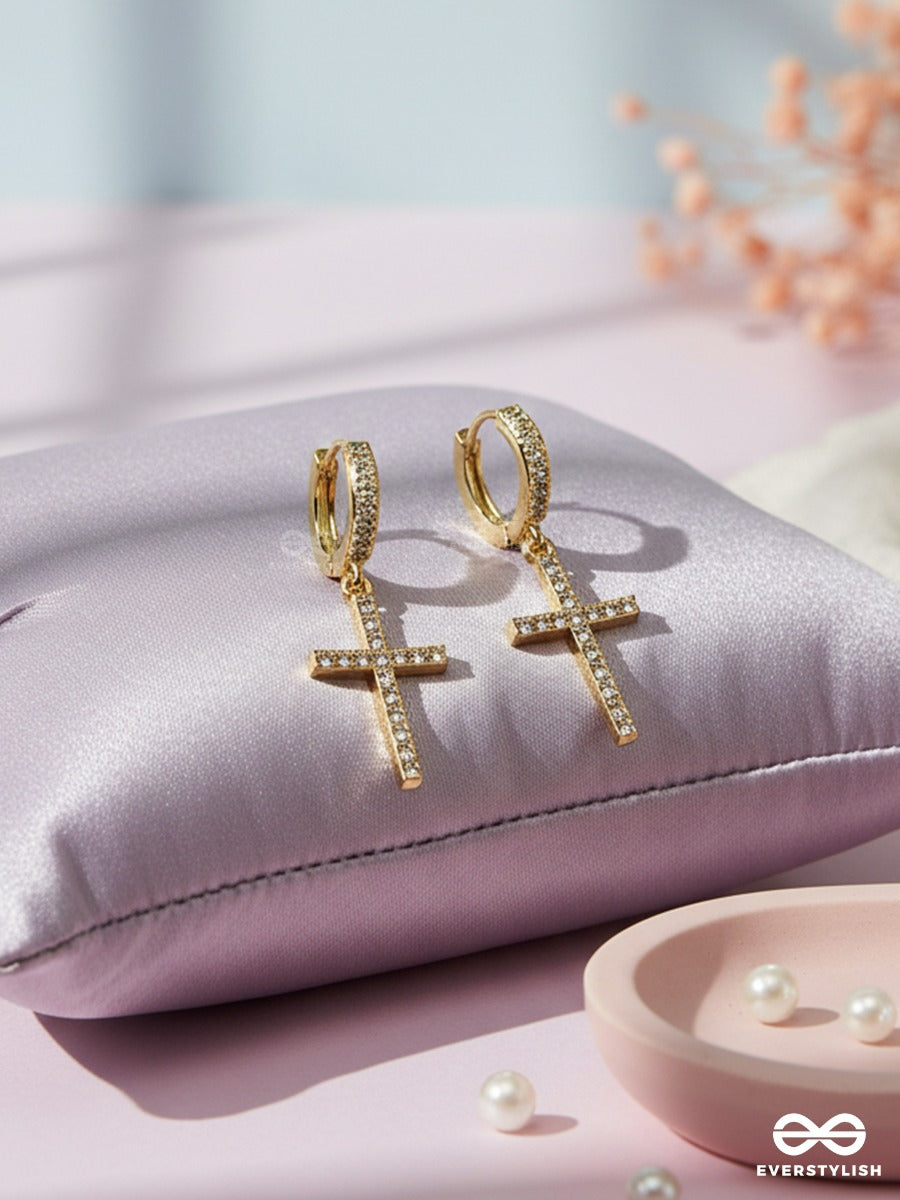 Radiant Reverie - Dainty Cross Drop Earrings