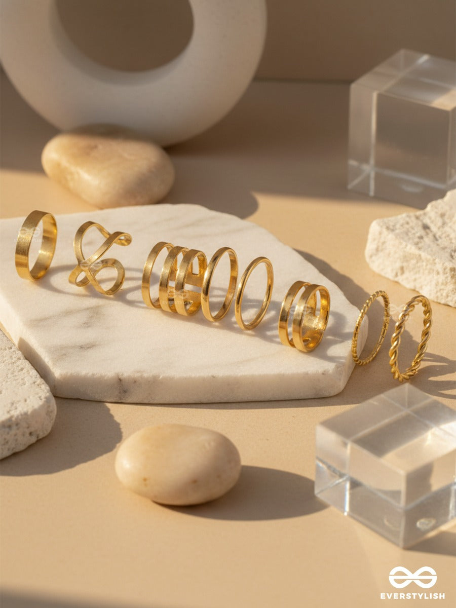 Sculpted Stack - Modern Gold Ring Set