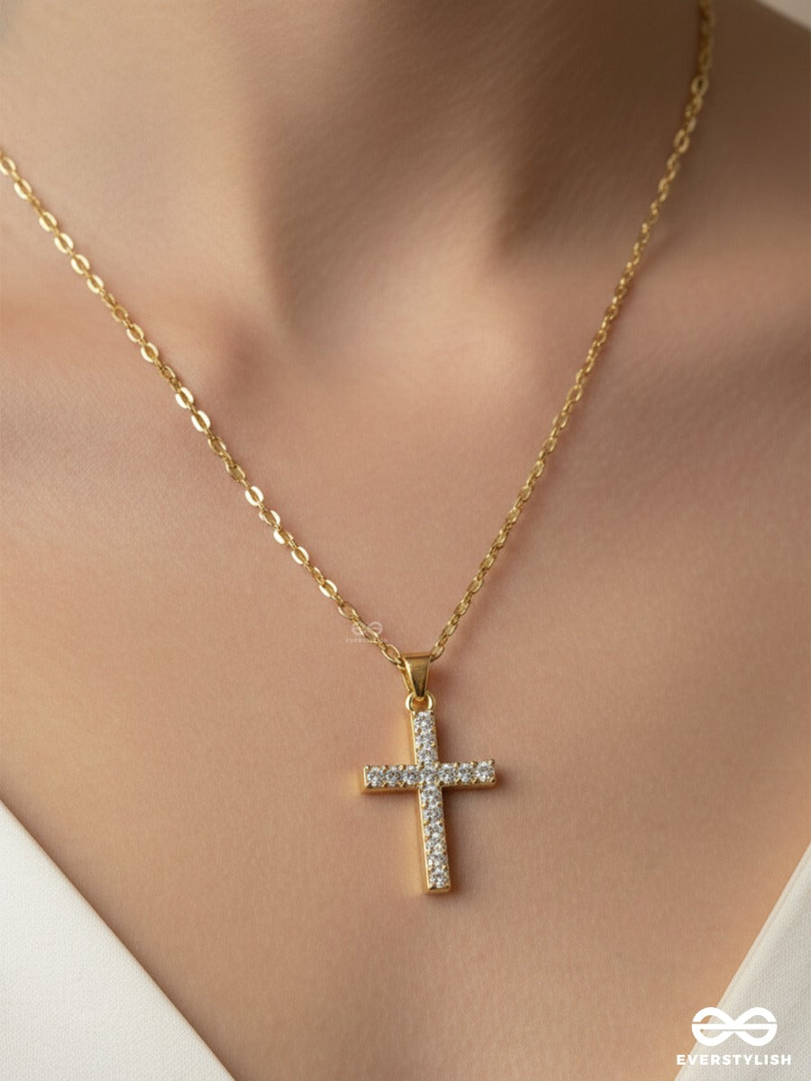 Divine Line - Crystal Cross Necklace