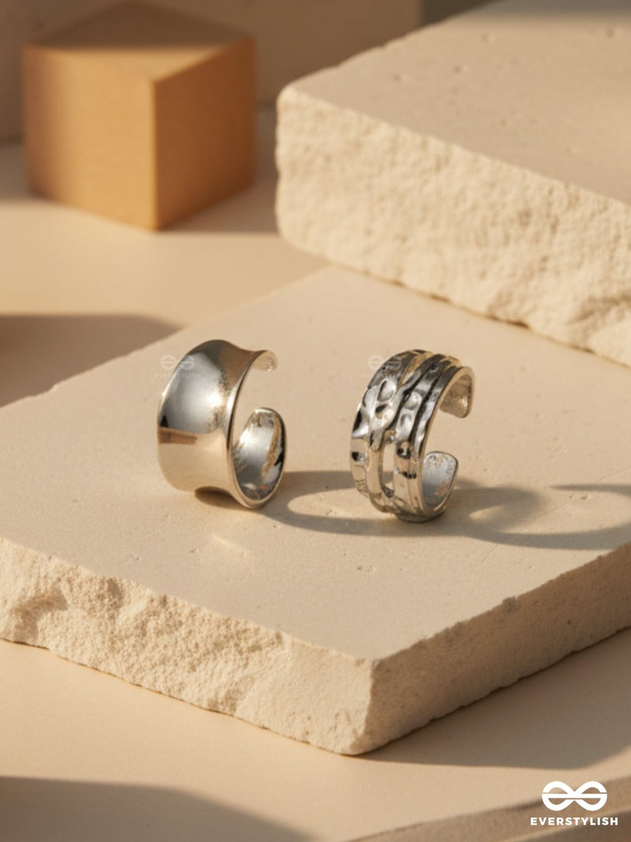 The Bold Silver - Cuff Ring Set