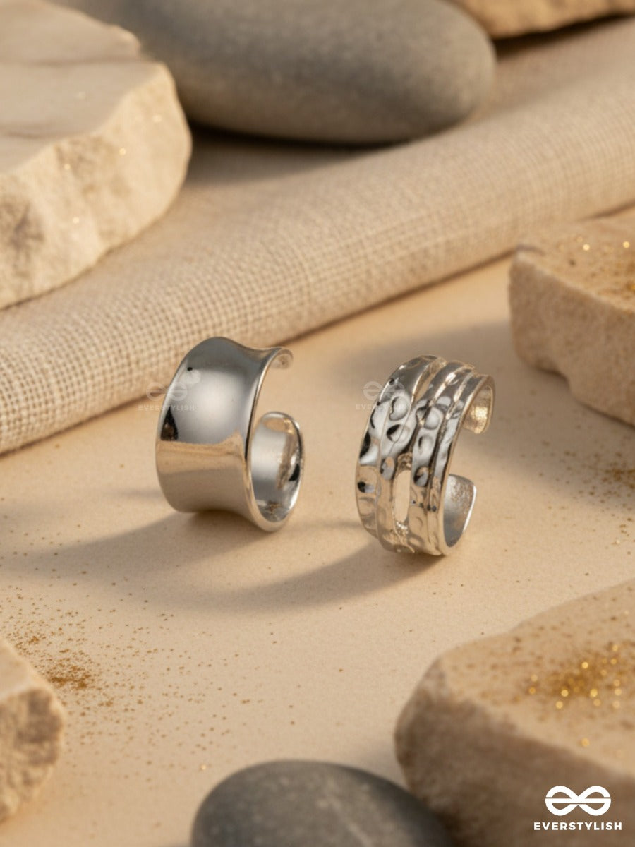 The Bold Silver - Cuff Ring Set