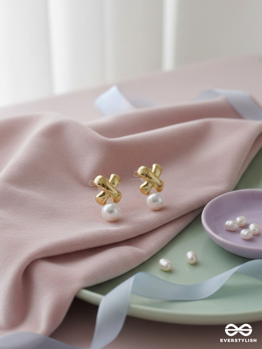 Pearl Tie - Gold Stud Earrings