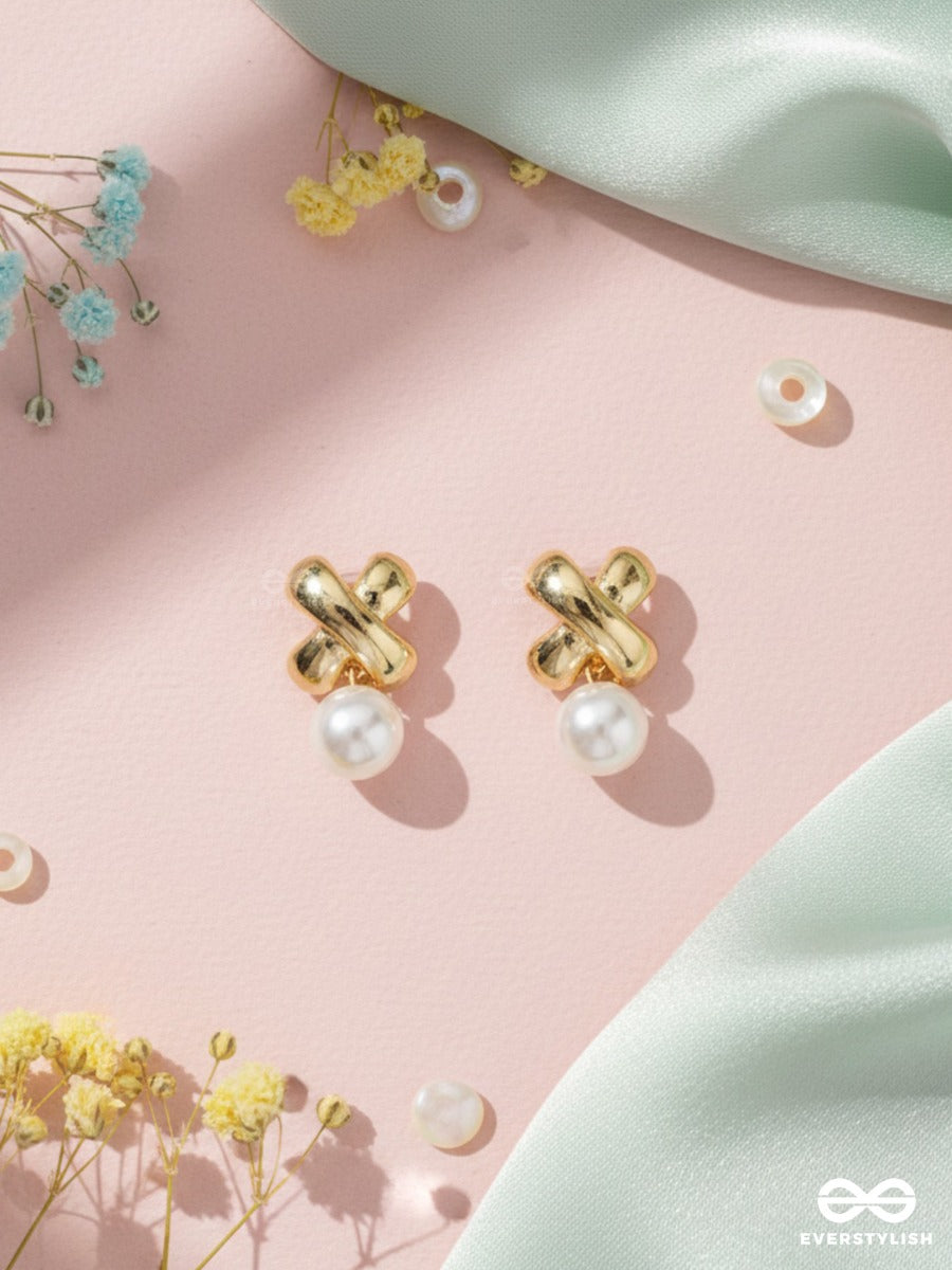 Pearl Tie - Gold Stud Earrings