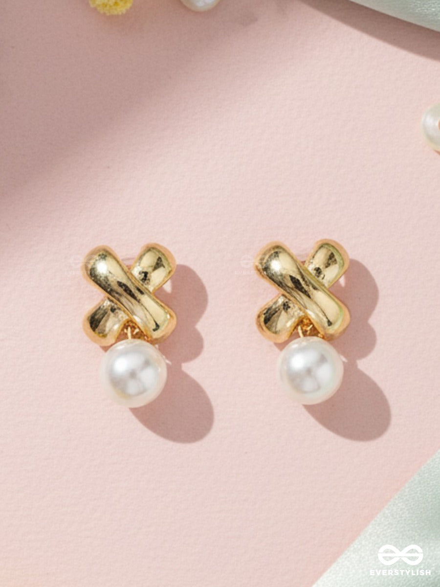 Pearl Tie - Gold Stud Earrings