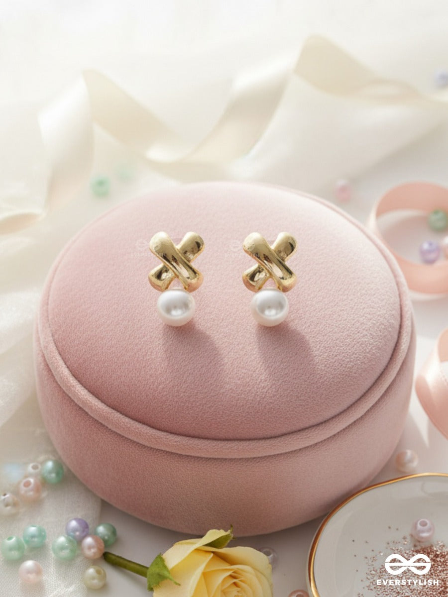 Pearl Tie - Gold Stud Earrings