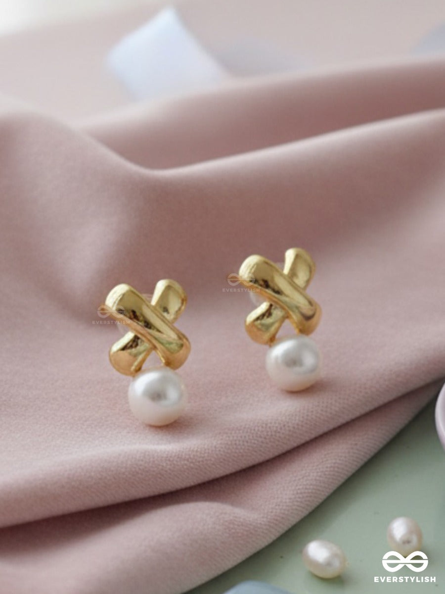 Pearl Tie - Gold Stud Earrings