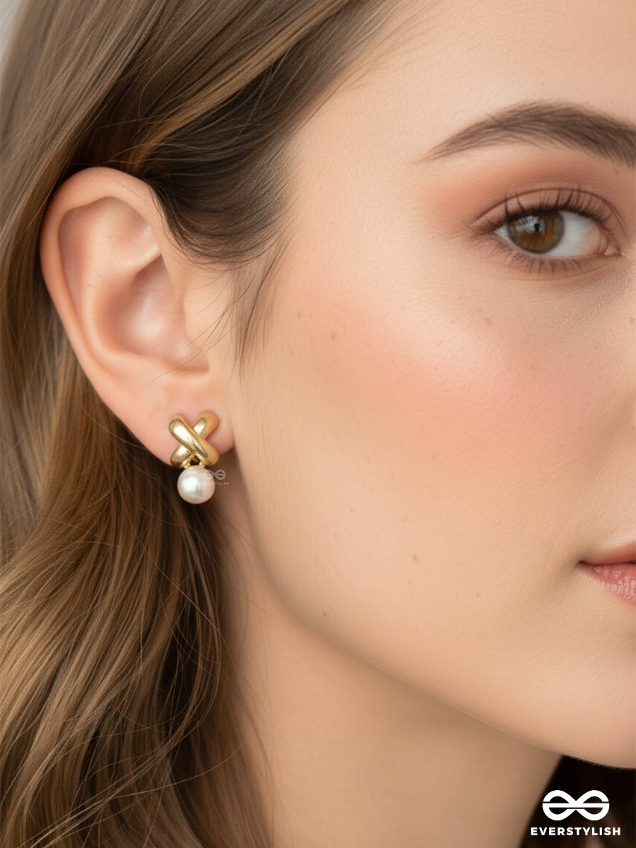 Pearl Tie - Gold Stud Earrings
