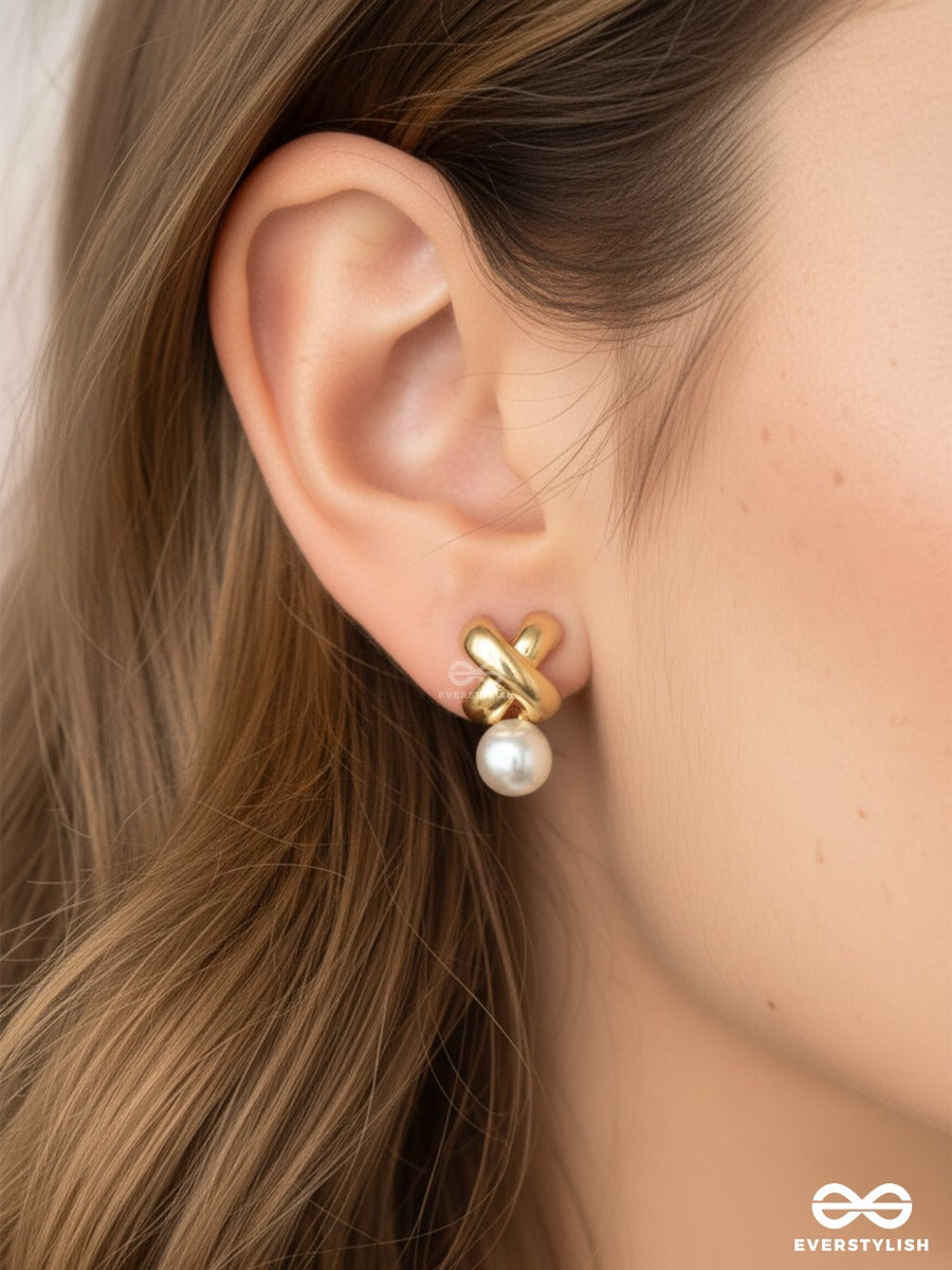 Pearl Tie - Gold Stud Earrings