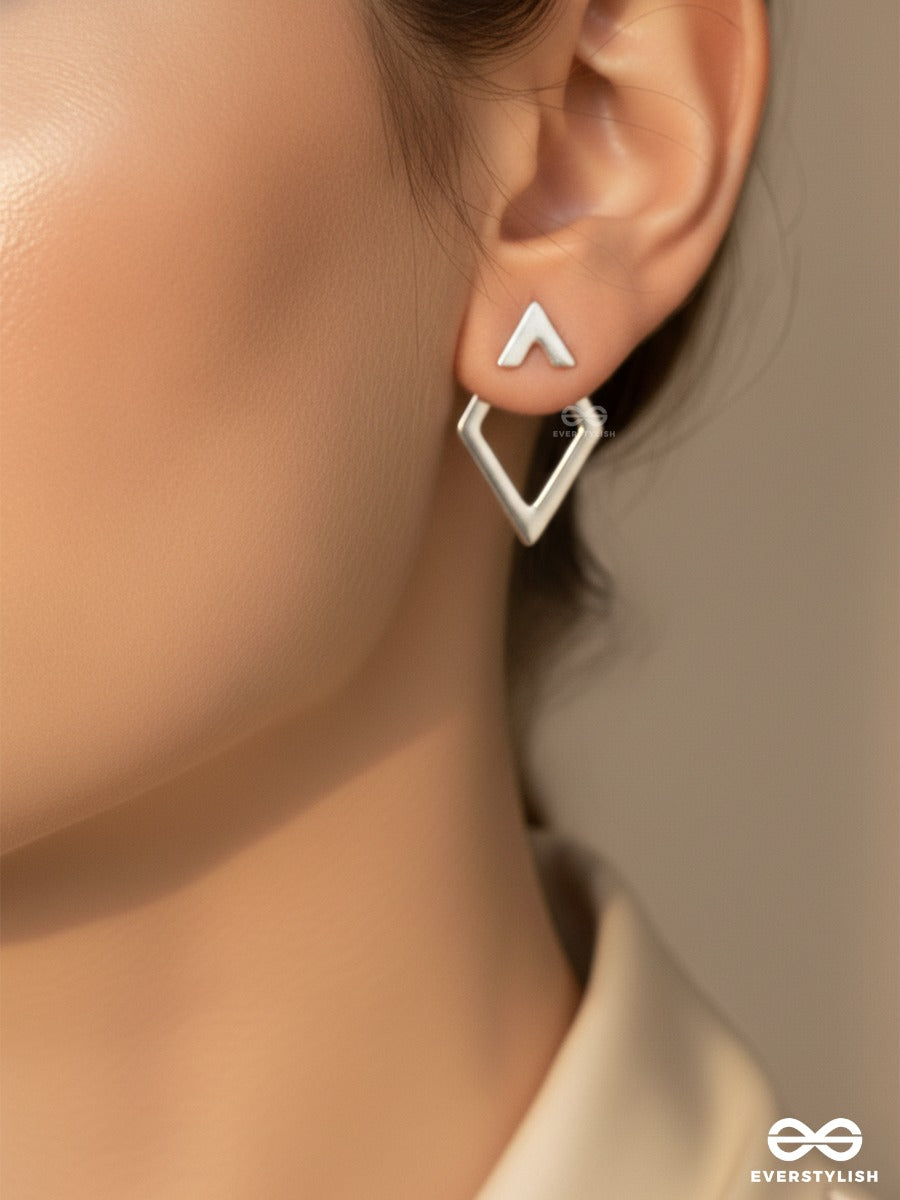 Line Diamond - Silver Cuff Earrings