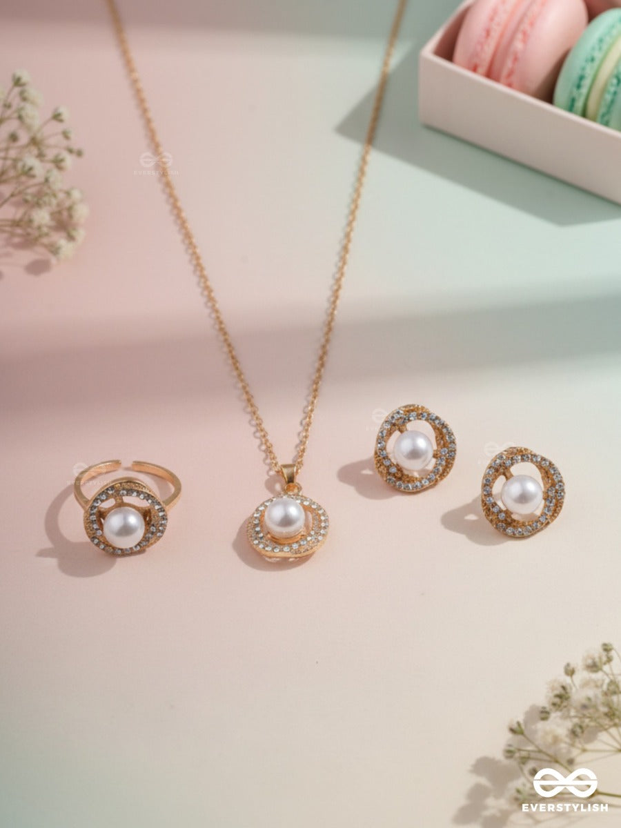 Opal Whisp - Light Pearl Earrings, Ring & Necklace Jewellery Set