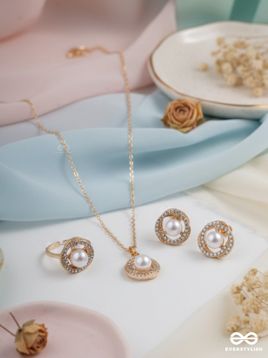 Opal Whisp - Light Pearl Earrings, Ring & Necklace Jewellery Set
