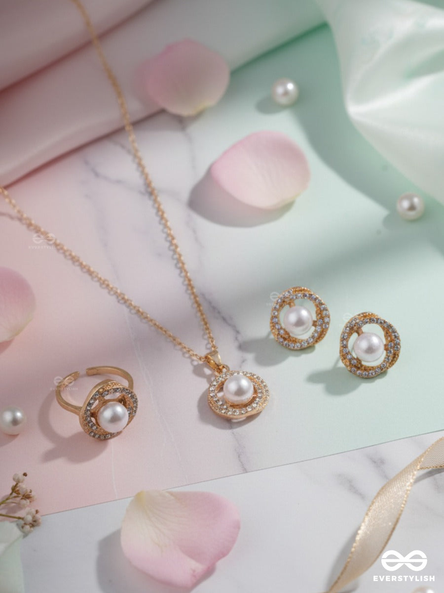 Opal Whisp - Light Pearl Earrings, Ring & Necklace Jewellery Set