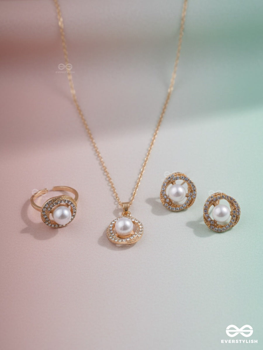 Opal Whisp - Light Pearl Earrings, Ring & Necklace Jewellery Set