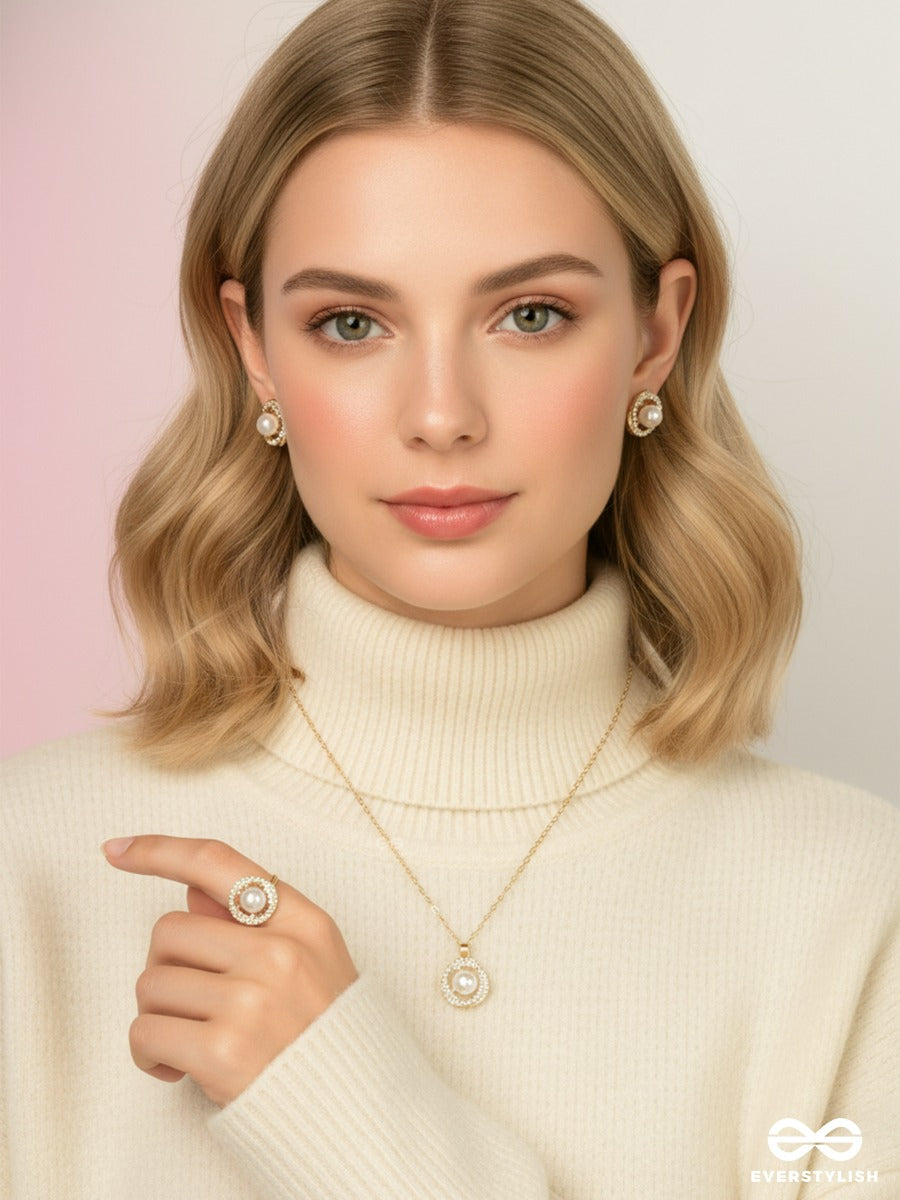Opal Whisp - Light Pearl Earrings, Ring & Necklace Jewellery Set