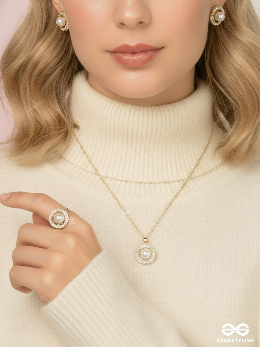 Opal Whisp - Light Pearl Earrings, Ring & Necklace Jewellery Set