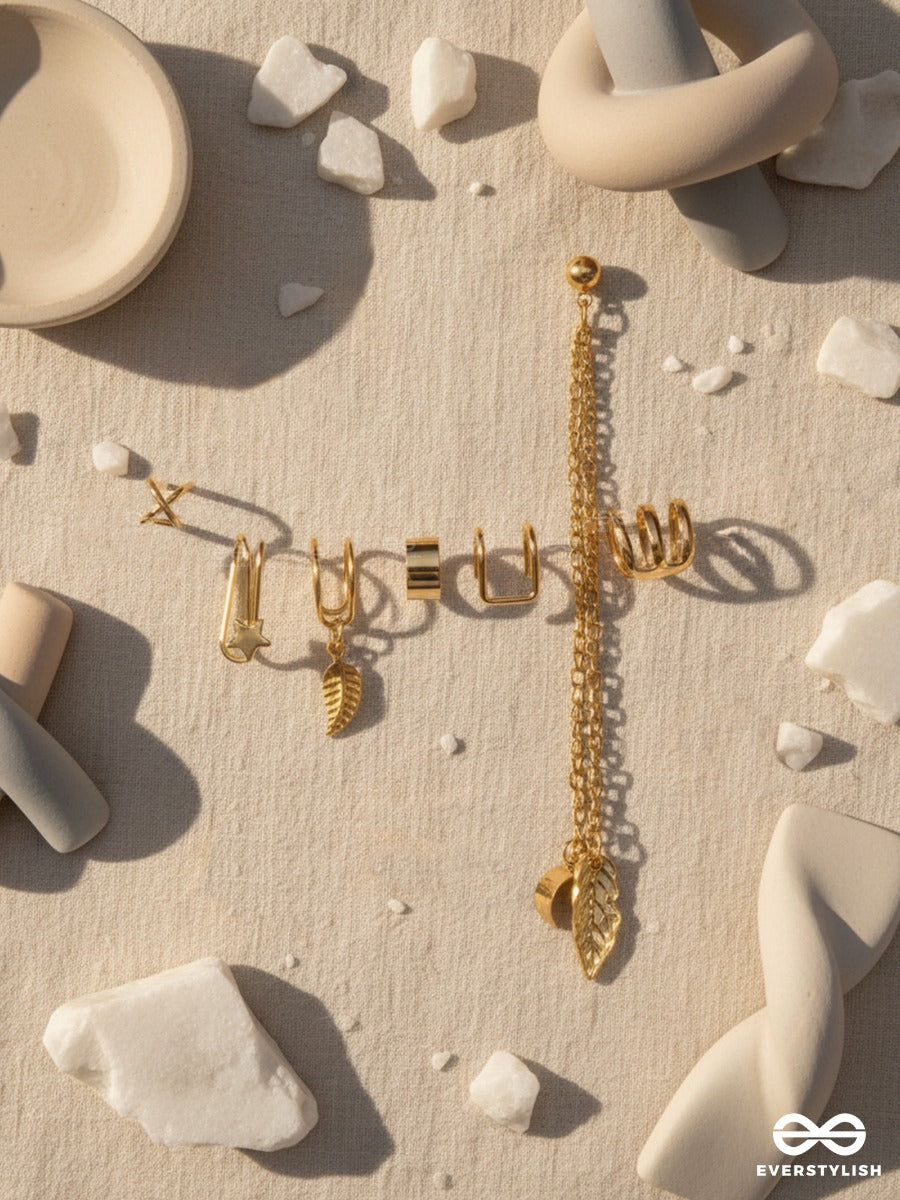 Terra Whisper - Asymmetric Golden Earcuff Set