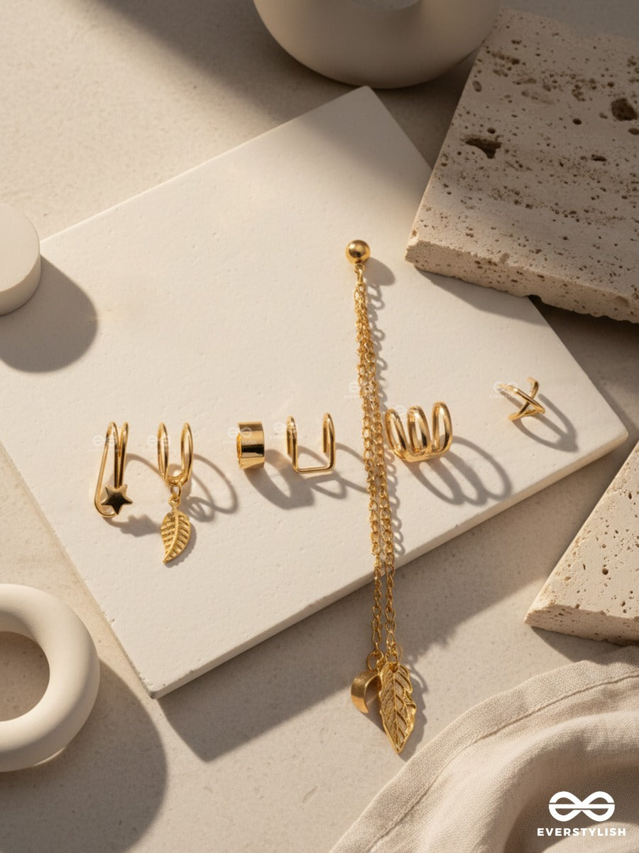 Terra Whisper - Asymmetric Golden Earcuff Set