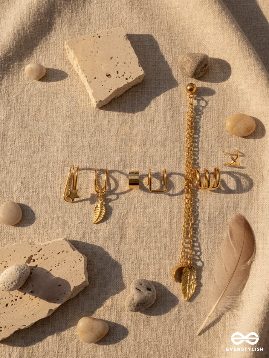 Terra Whisper - Asymmetric Golden Earcuff Set
