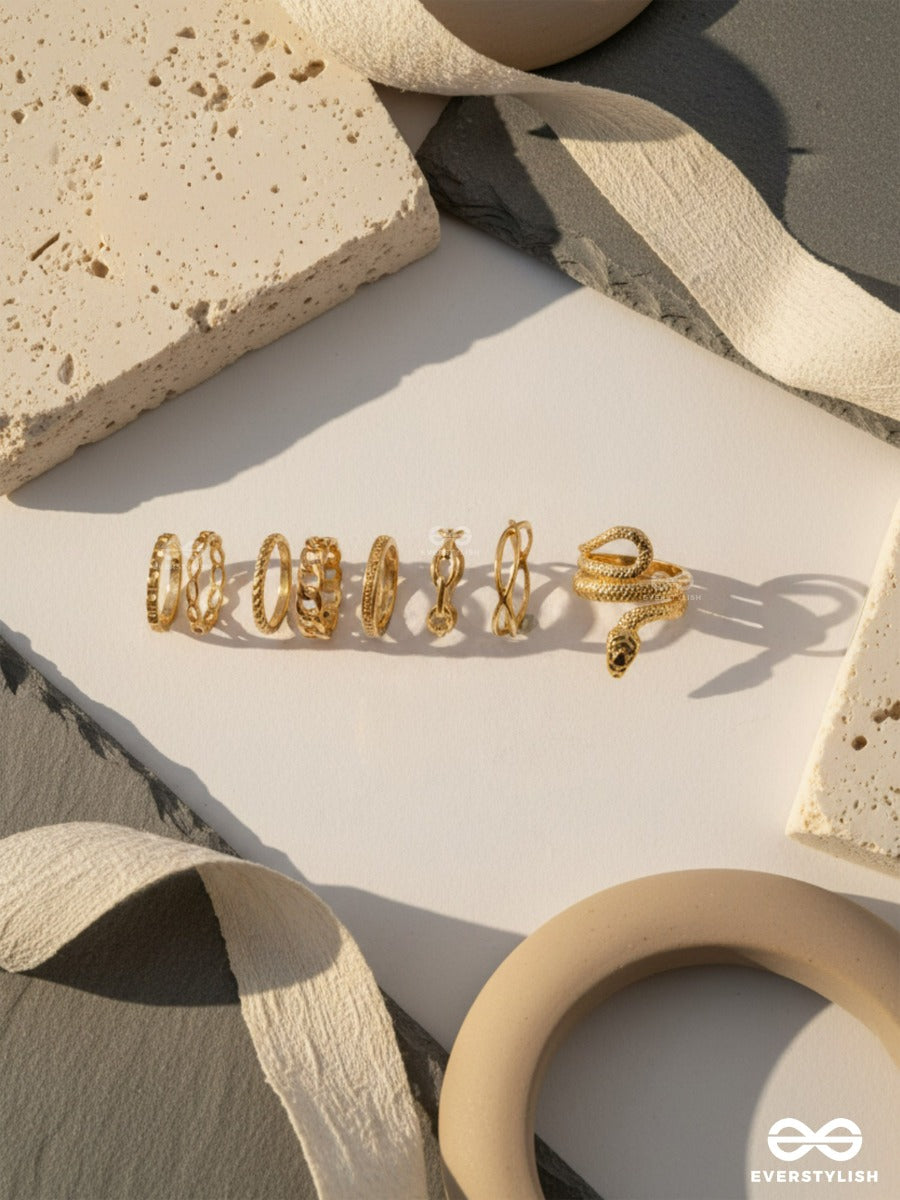 Chaotic Curves - Funky Gold Ring Set