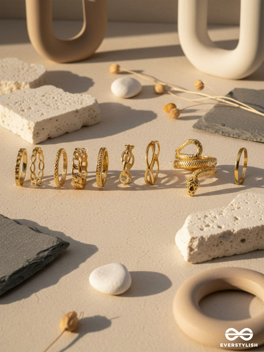 Chaotic Curves - Funky Gold Ring Set