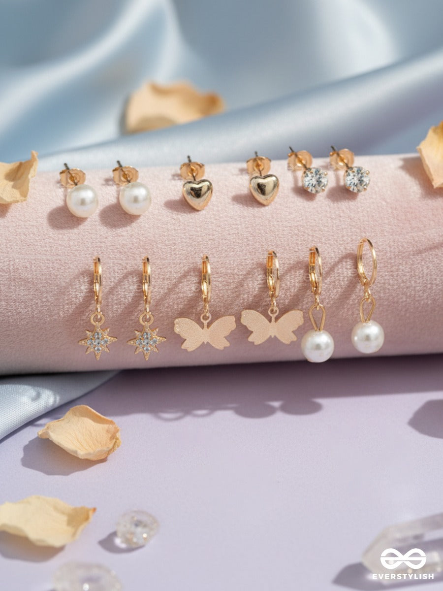 Sweet Details - Heart, Pearl & Motif Earring Set