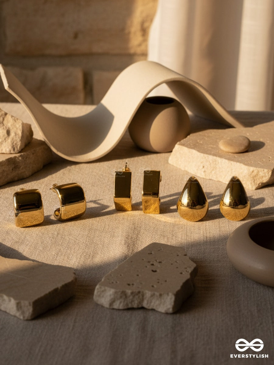 The Aurum Stack - Gold Stud Earrings Set