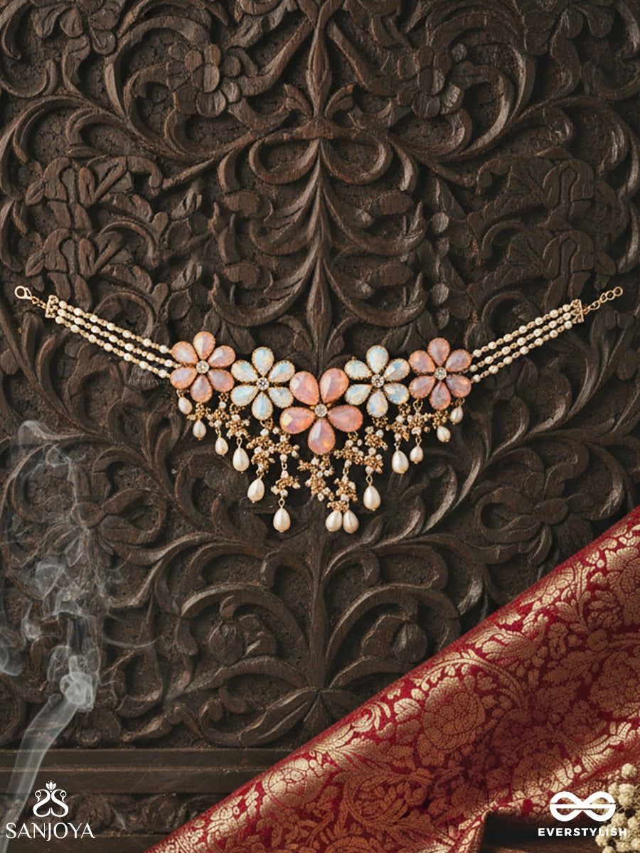Vasantika - Song Of Spring - Bloom-Inspired Necklace With Pastel Gem Elements And Elegant Pearl Strings