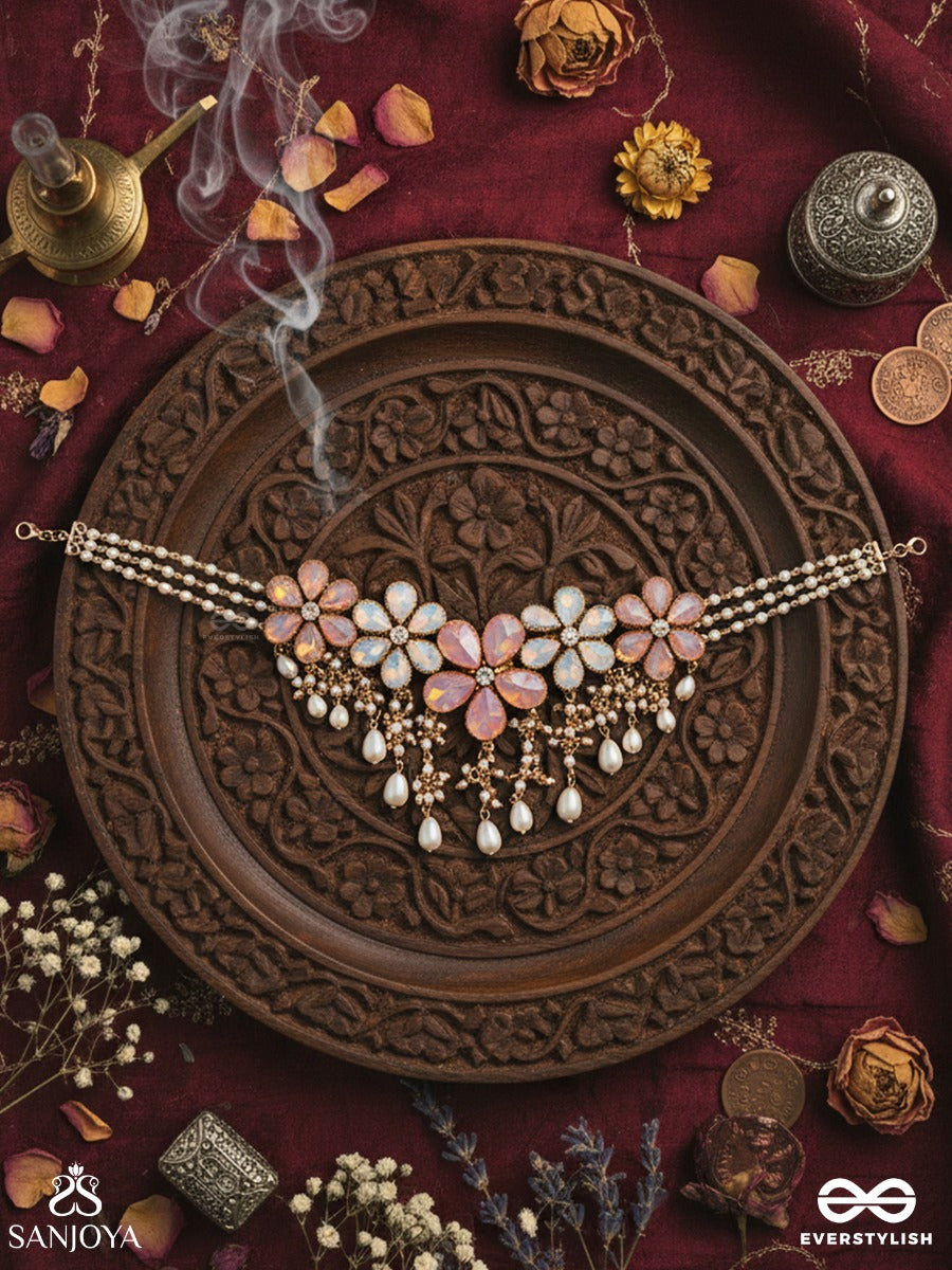 Vasantika - Song Of Spring - Bloom-Inspired Necklace With Pastel Gem Elements And Elegant Pearl Strings