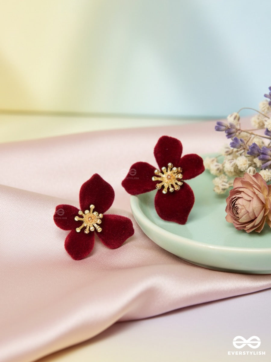Crimson Velvet - Floral Statement Earrings