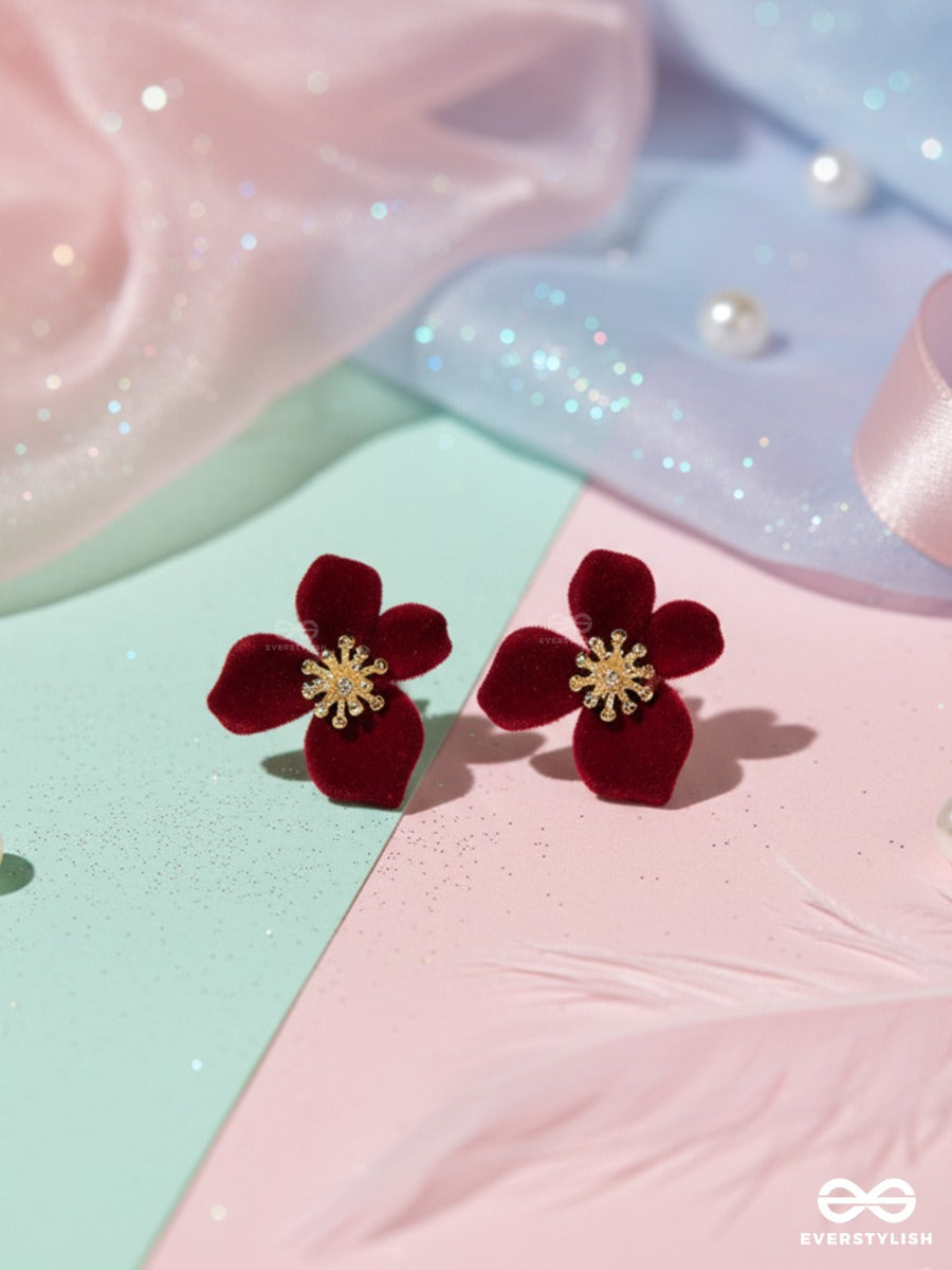 Crimson Velvet - Floral Statement Earrings